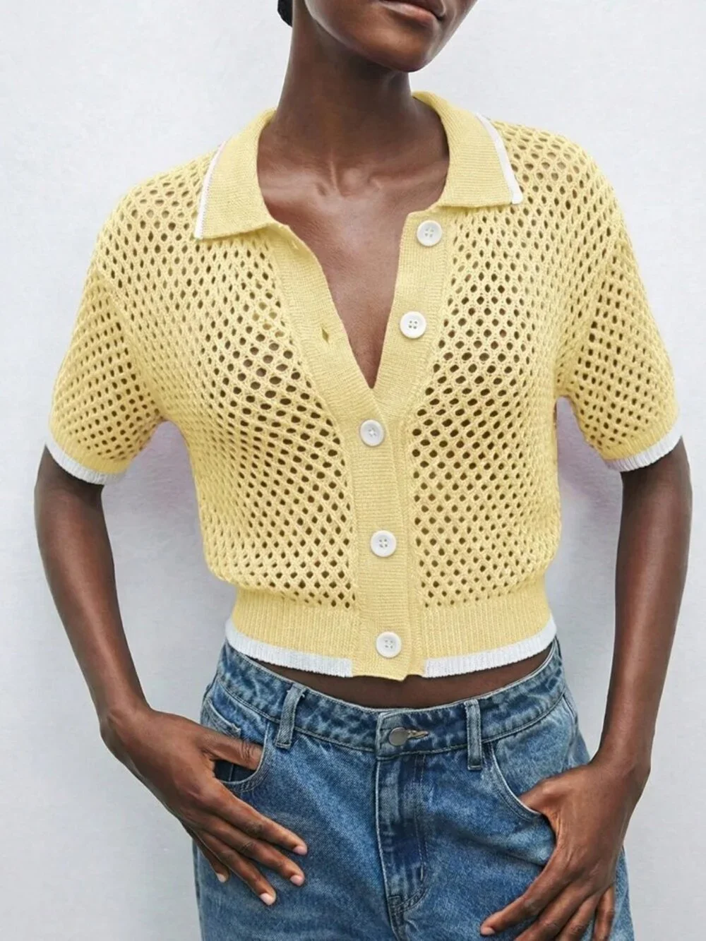 Yellow Casual Women's Knit Short Sleeve Lightweight Cardigan
